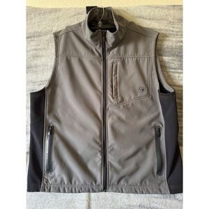 Ariat Mens Grey Black Softshell Fleece Lined Full Zip Vest XL 10012593